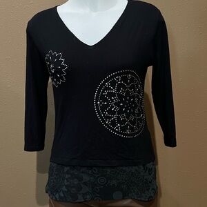 Desigual Black top with silver stud designs a Size Medium